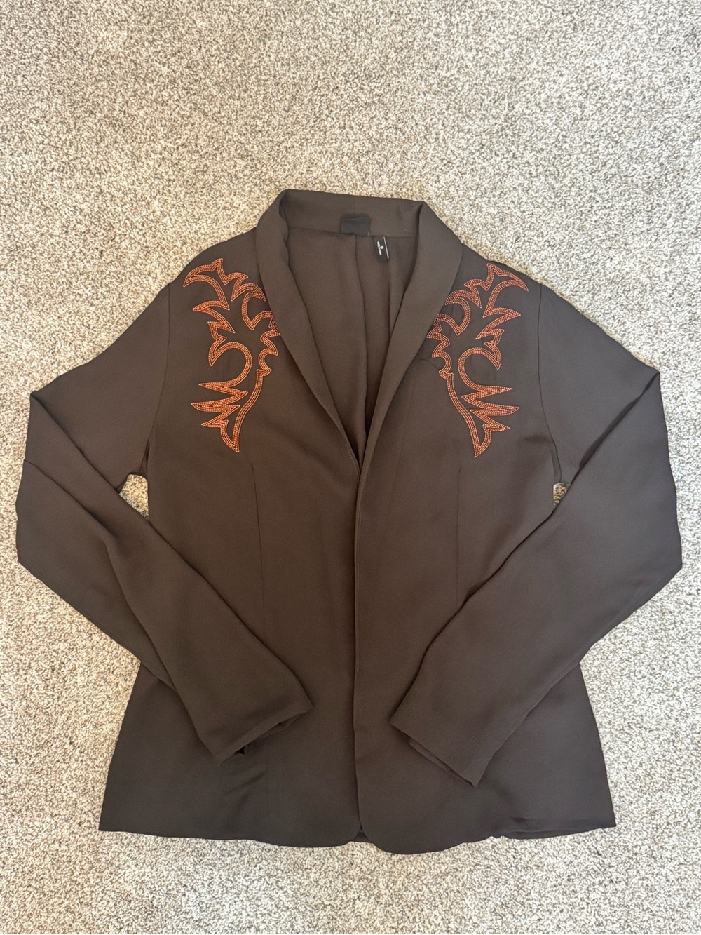 Women's Cruel Denim Dark Brown Embroidered Open-Front Blazer